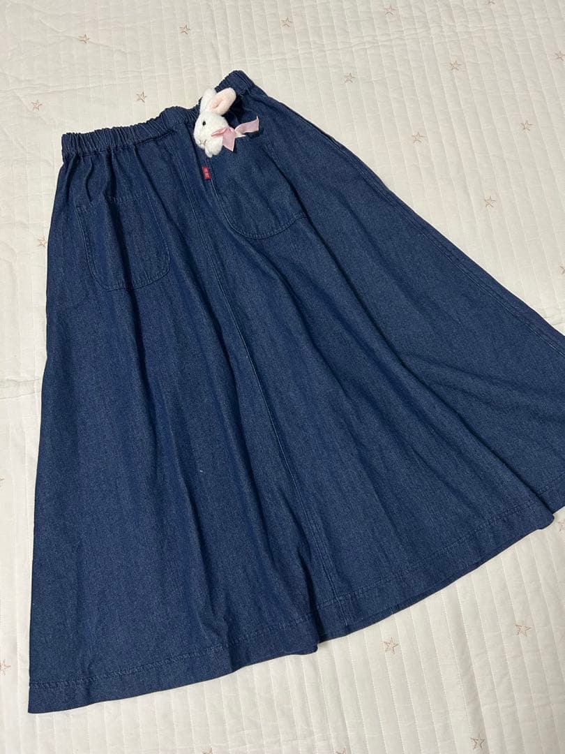 ピンクハウス　デニム　スカート　ワッペン　2024年　総ゴム　ダンガリー