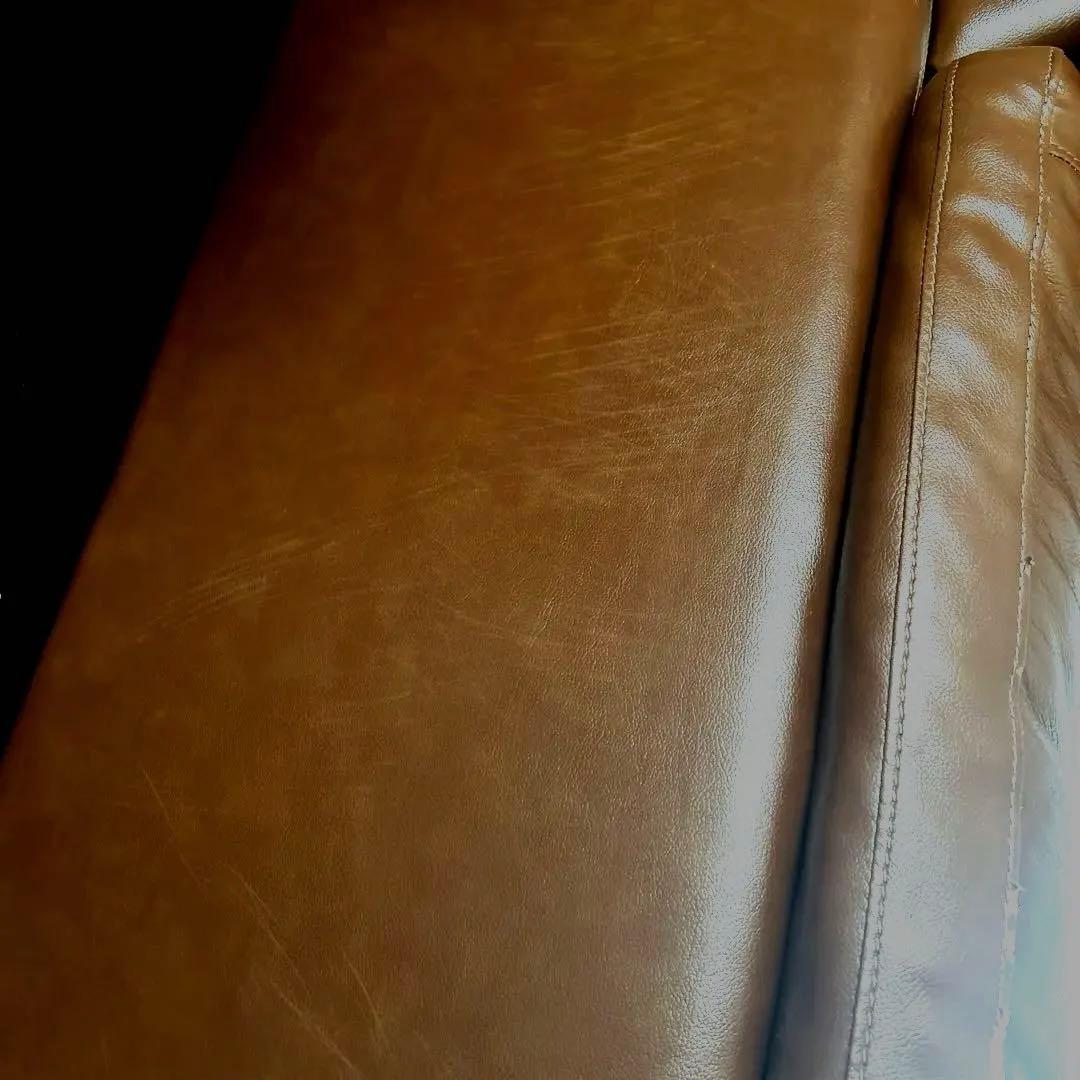 本革 マナベインテリア カウチ型ブラウンレザーソファ 3人掛け