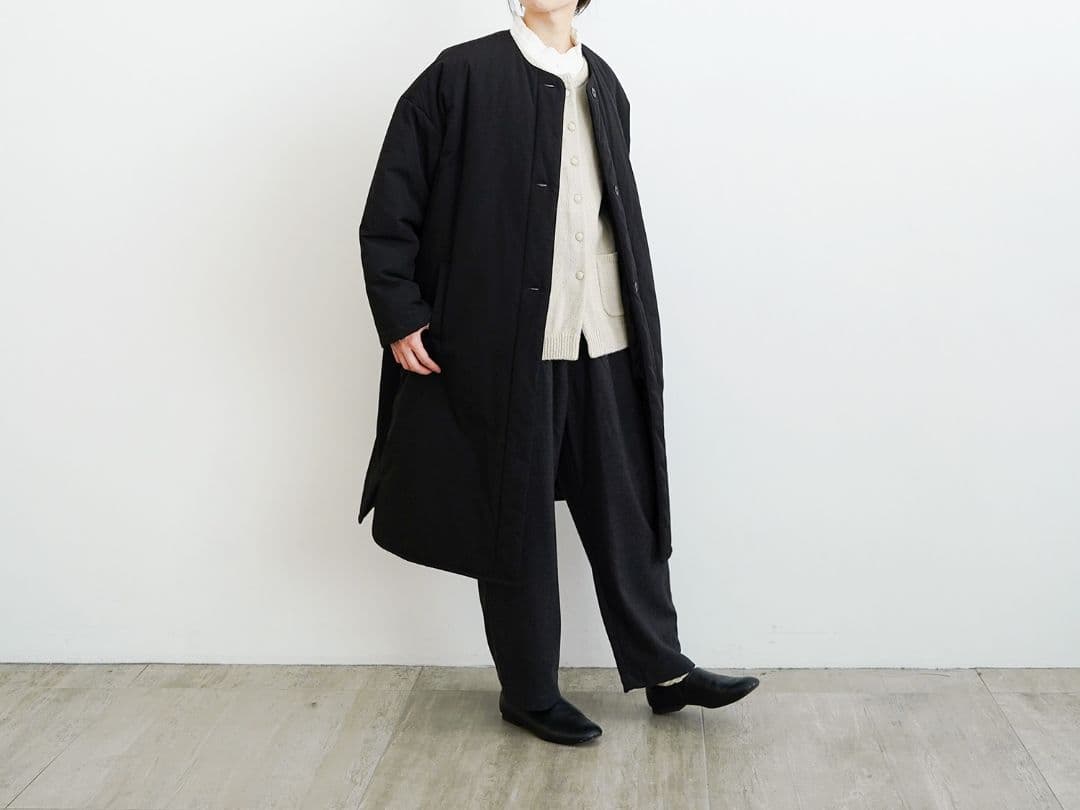 オローネ　フォーカスウォームコート　ブラック　ノーカラー　ロングコート　日本製