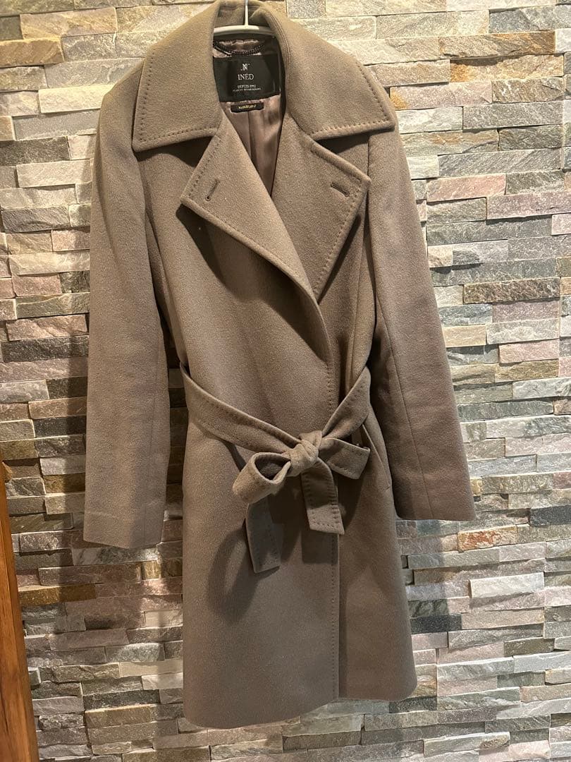 INED イネド カシミヤ100％ベルト付き ロング コートレディース 日本製