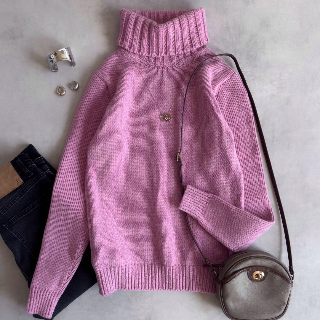 美品▲SLOANE カシミヤ混 タートルネック ニット ピンク サイズ2 M
