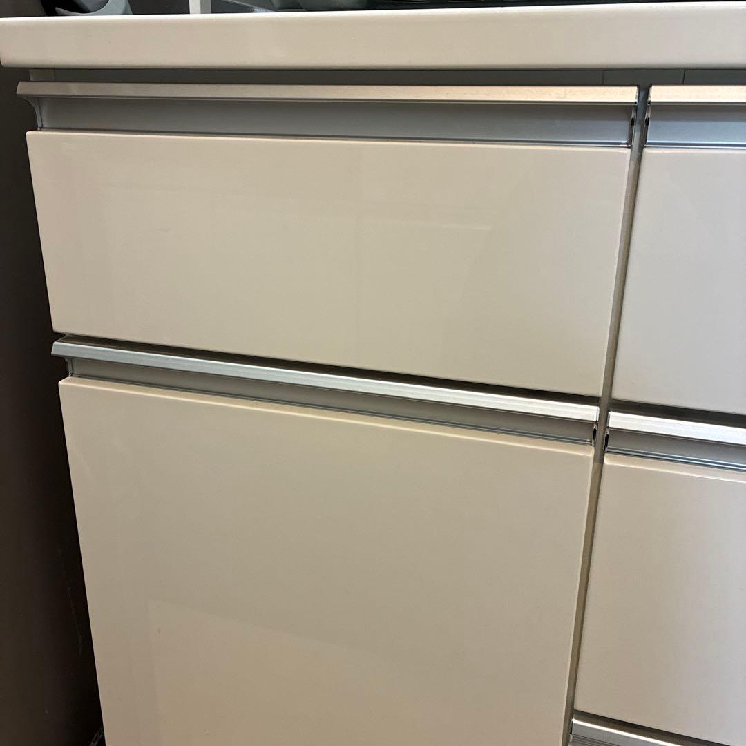 ホワイト キッチンカウンター 引き出し4つ