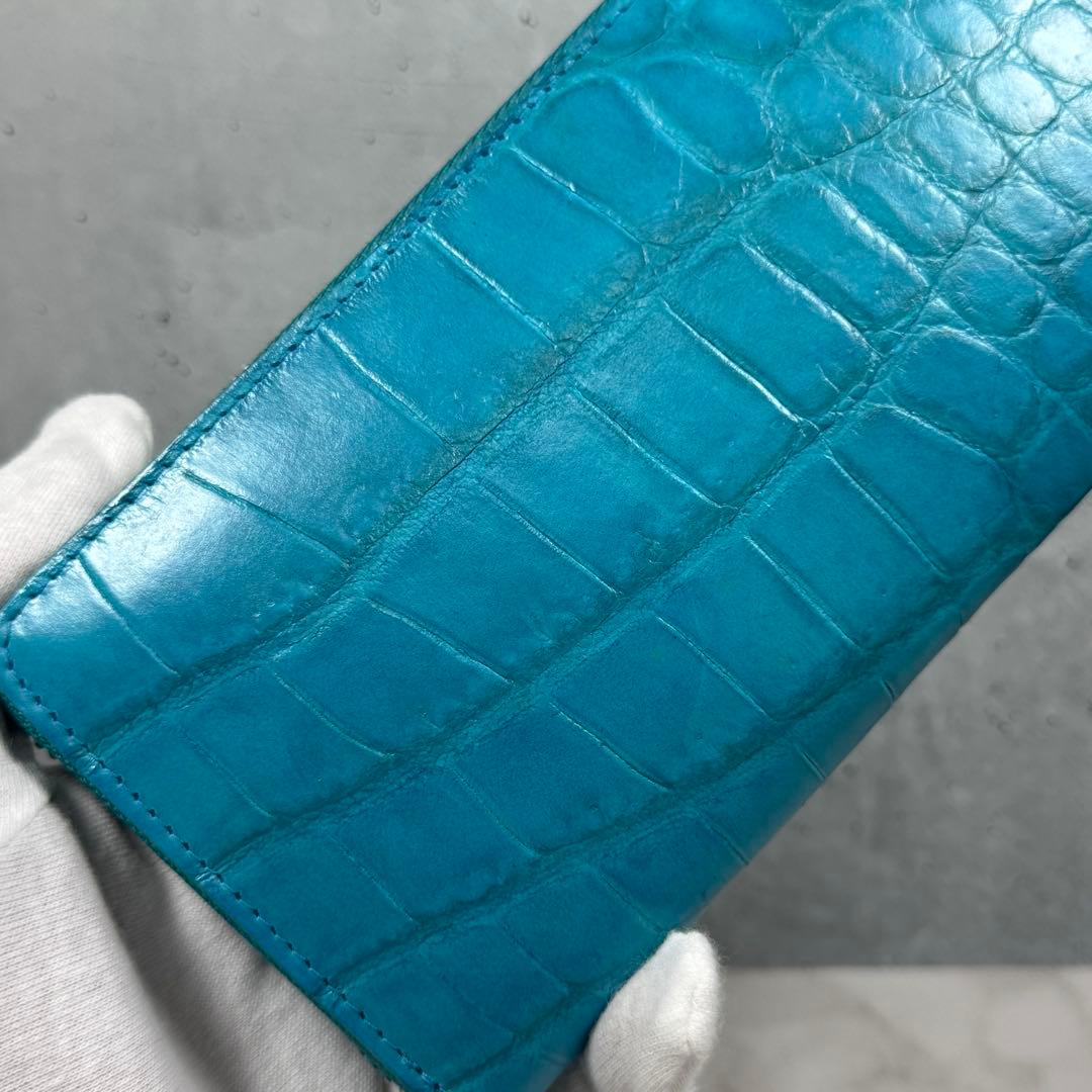本革 クロコダイル ターコイズ ブルー 長財布 ワニ革 希少 メンズ レディース