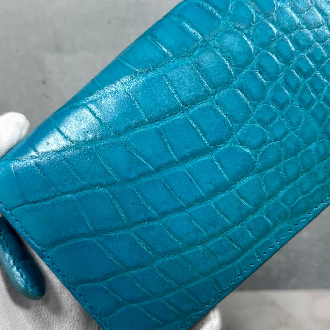本革 クロコダイル ターコイズ ブルー 長財布 ワニ革 希少 メンズ レディース