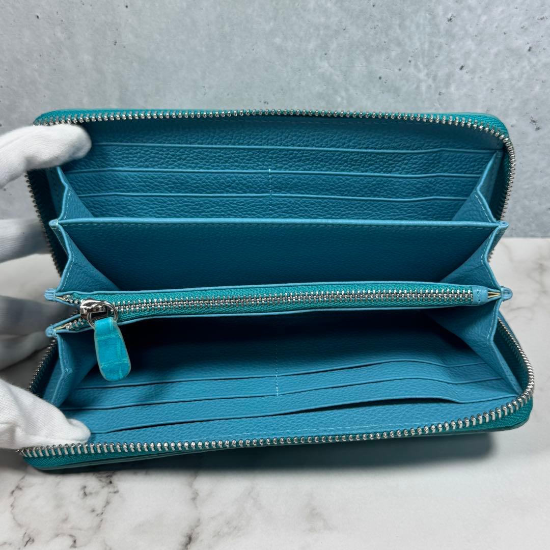 本革 クロコダイル ターコイズ ブルー 長財布 ワニ革 希少 メンズ レディース