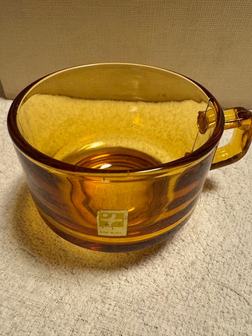 昭和レトロ ガラス食器セット アンバー色 （コップ・皿・灰皿・ミルクピッチャー）