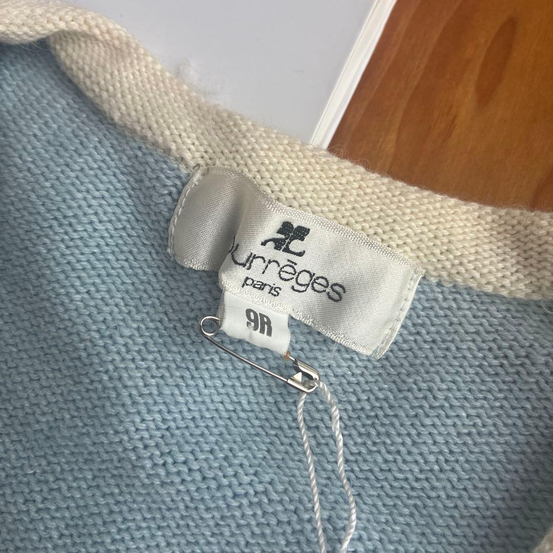 courrèges 水色 ロゴ刺繍 長袖ニットセーター 9A