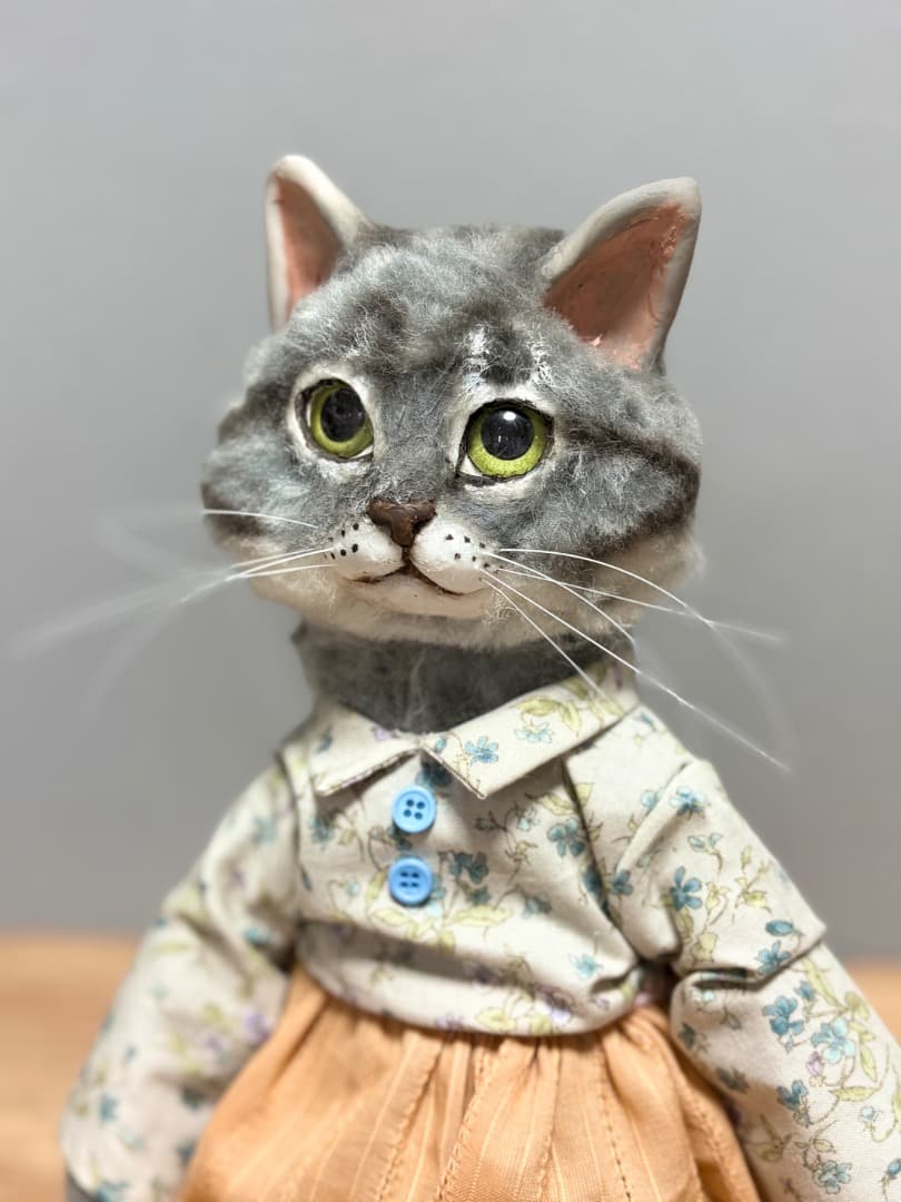 A オレンジスカートサバトラ猫ドール【ハンドメイド】猫　ぬいぐるみ　羊毛フェルト