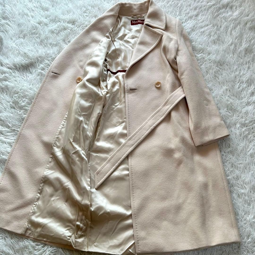 【美品】マックスマーラ　ロングコート　シルク　アンゴラ混　ベルテッド　XL相当