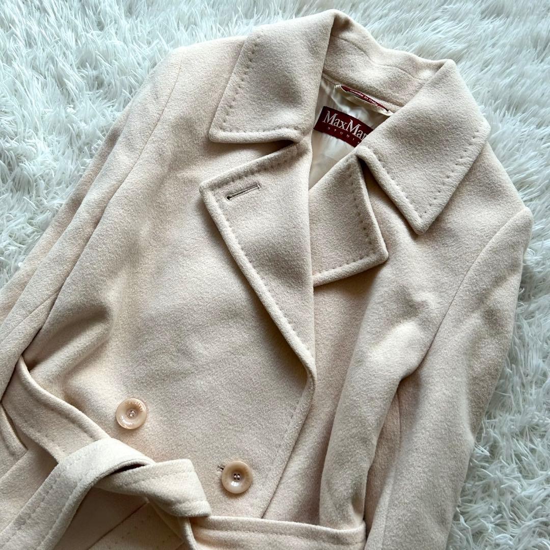【美品】マックスマーラ　ロングコート　シルク　アンゴラ混　ベルテッド　XL相当