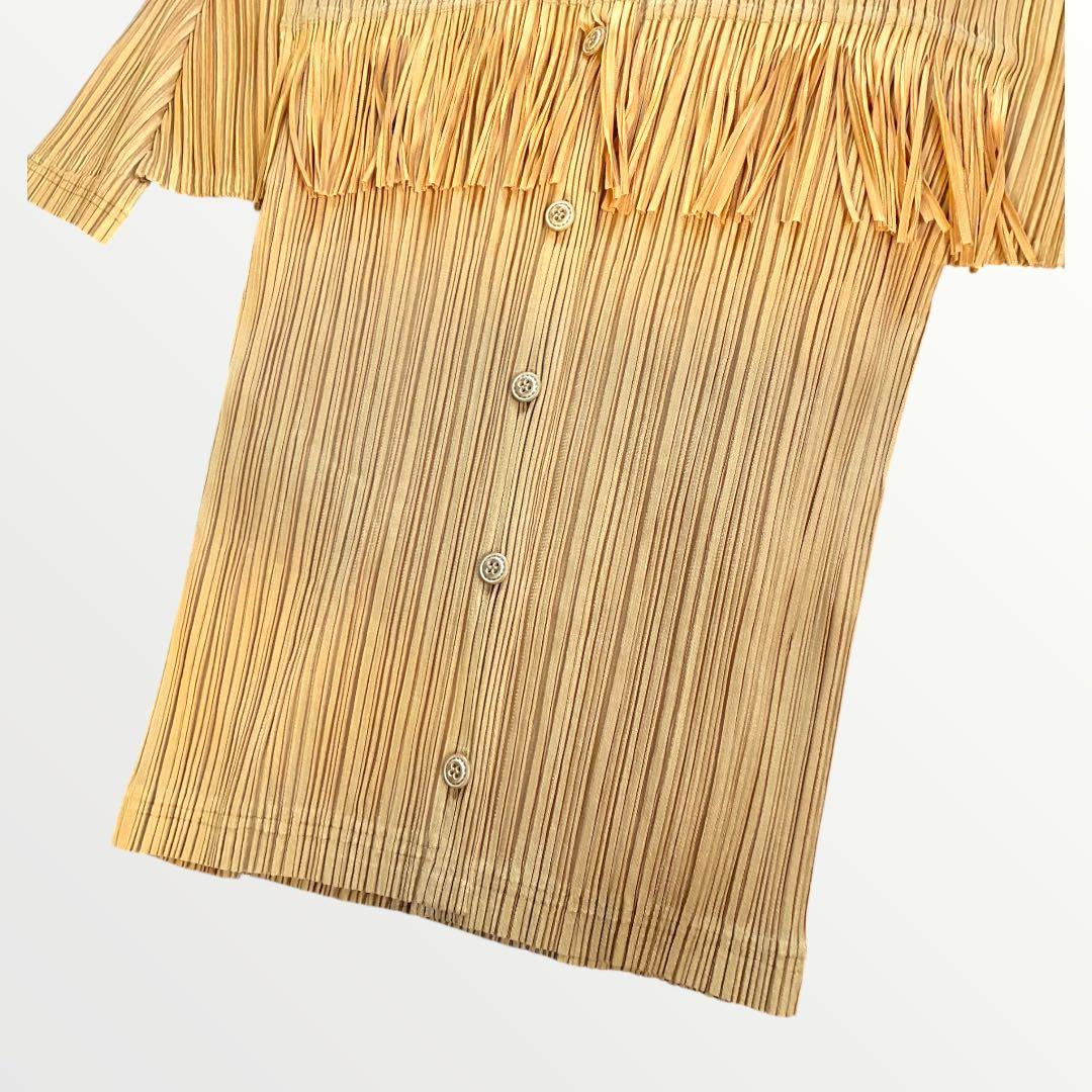 PLEATS PLEASE イッセイミヤケ　プリーツ半袖シャツ　フリンジ L