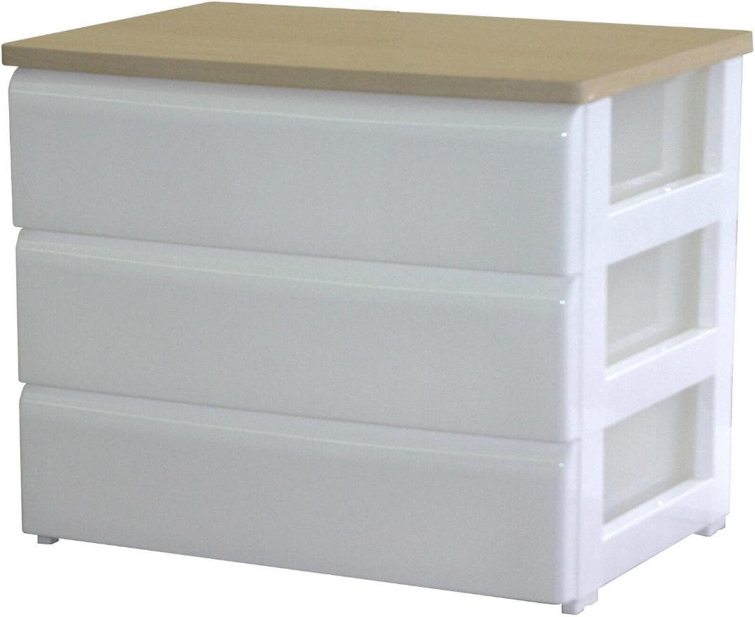 PES CST　収納チェスト　3段　ナチュラル＊ホワイト　幅56㎝