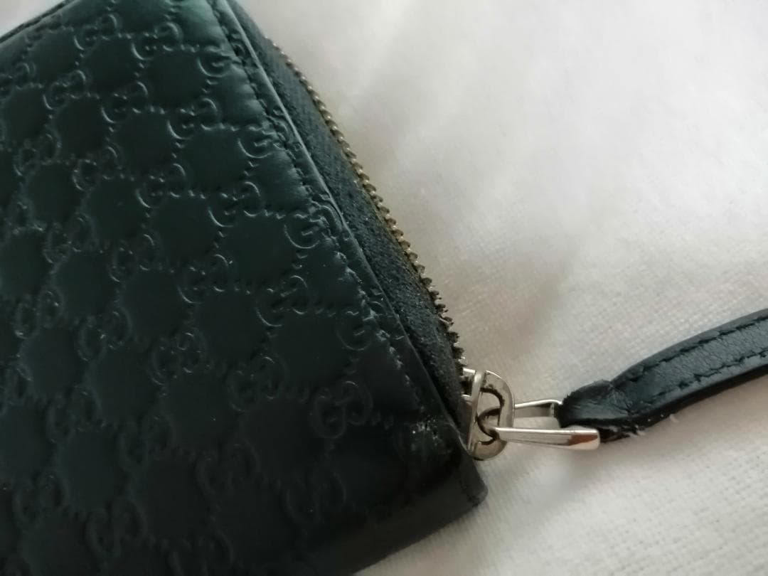 グッチ マイクロシマ GG柄 ラウンドジップ 長財布 型押し レザー ブラック