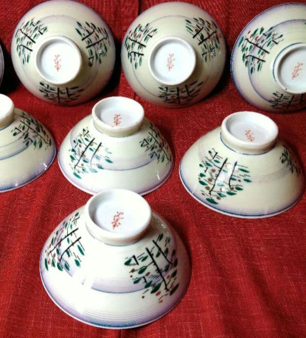 ♥希少な有田焼♥ヴィンテージ【高級感漂う光峯作・金彩紫刷毛柄お茶碗】7皿