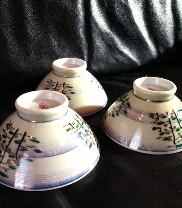 ♥希少な有田焼♥ヴィンテージ【高級感漂う光峯作・金彩紫刷毛柄お茶碗】7皿