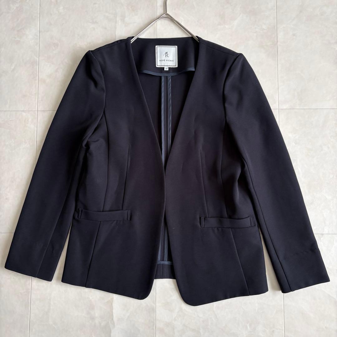 ROPE PICNIC ノーカラーセットアップ ネイビー 38/36 ストレッチ