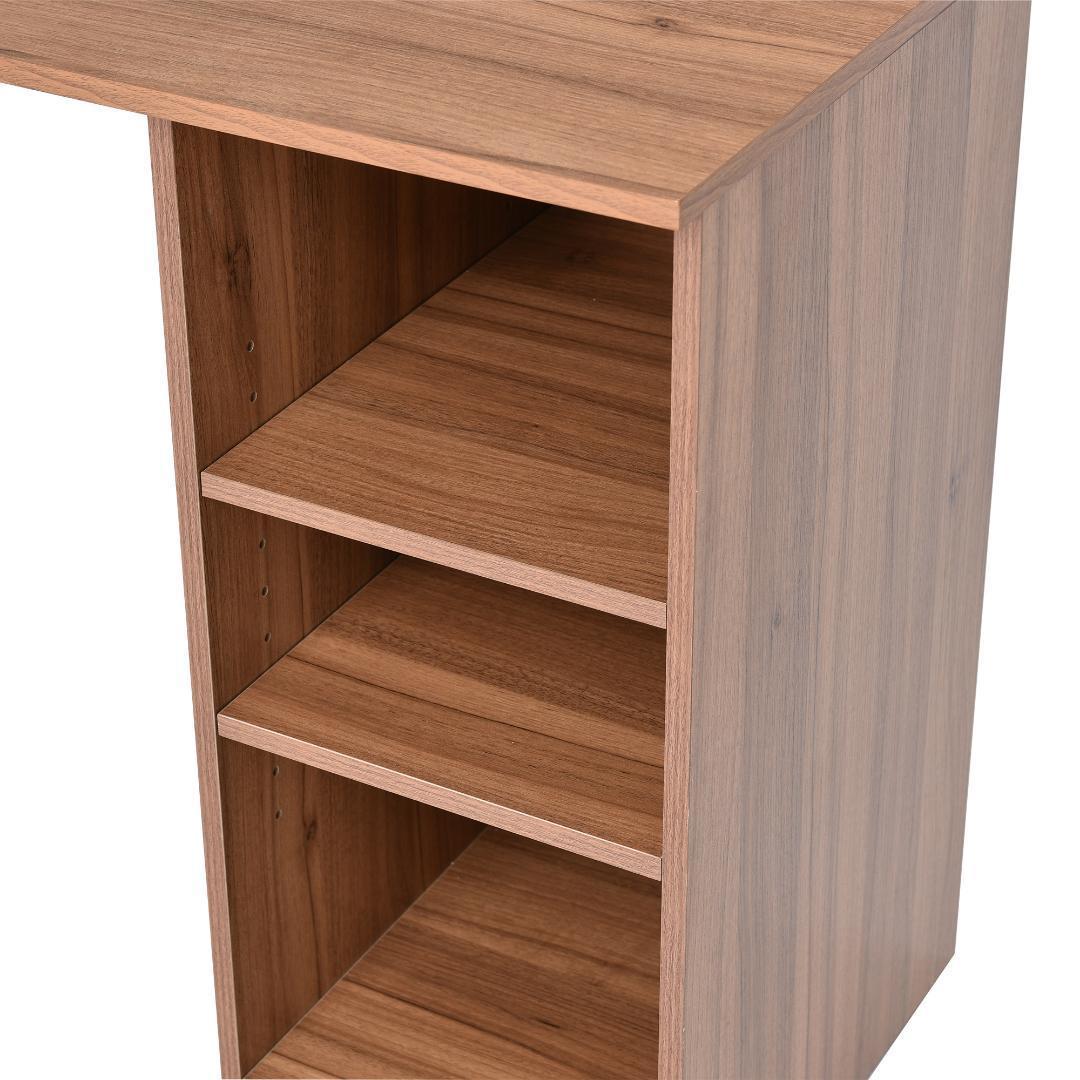 【ダークブラウン】パソコンデスク3段シェルフ付 オフィスデスク 簡易デスク 木製