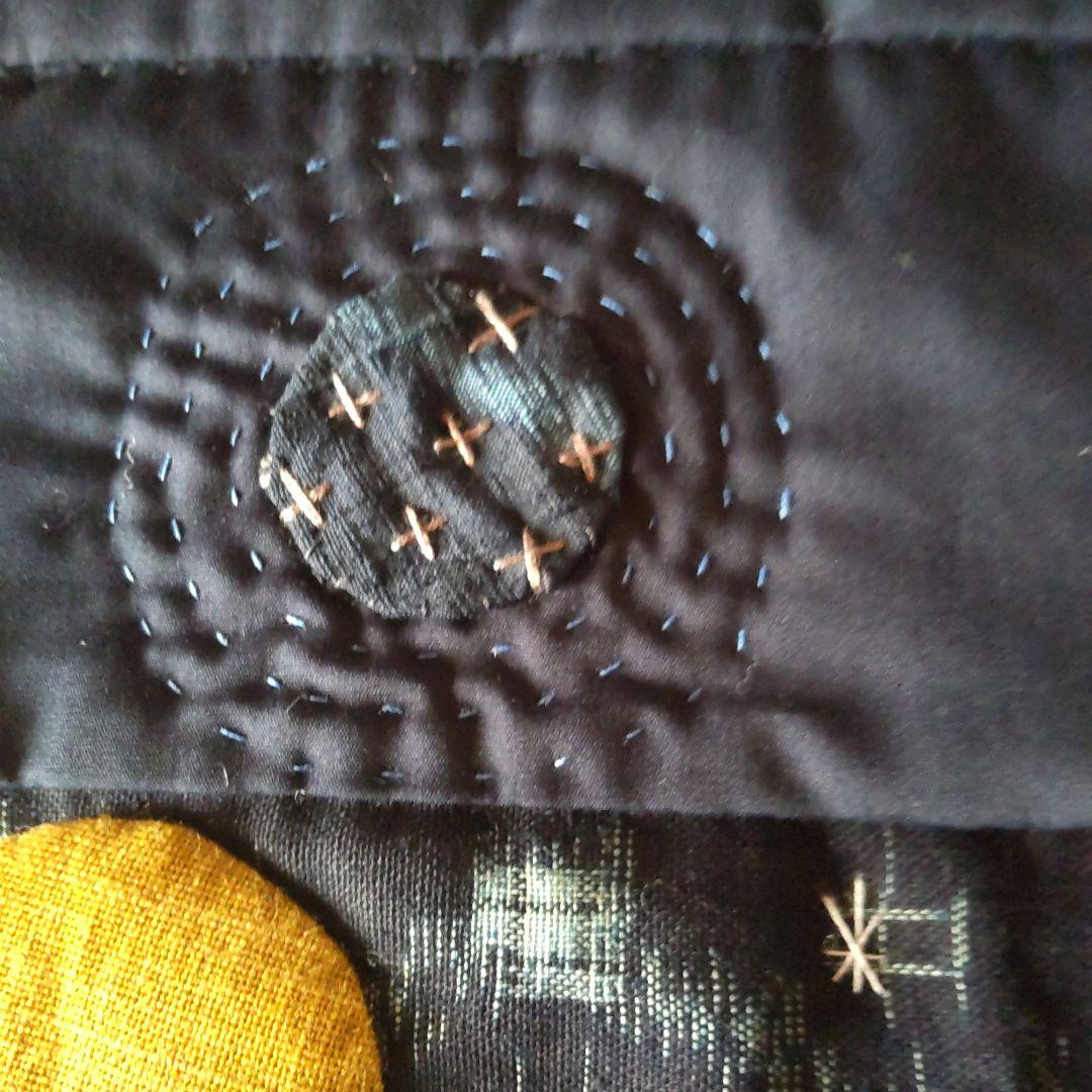 和の古布 夜の星空とハウスの町並みのタペストリー73×51㎝