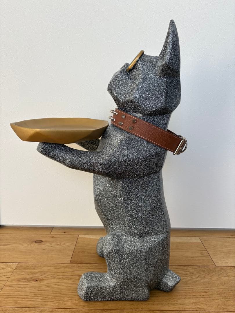 【美品】犬型トレイ付き置物 ドッグ サングラス ベルト 首輪 鍵置き オブジェ