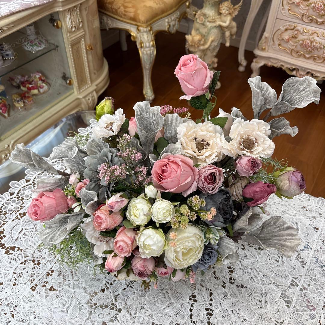 モダンスタイル フラワーアレンジメント シルバーグレー