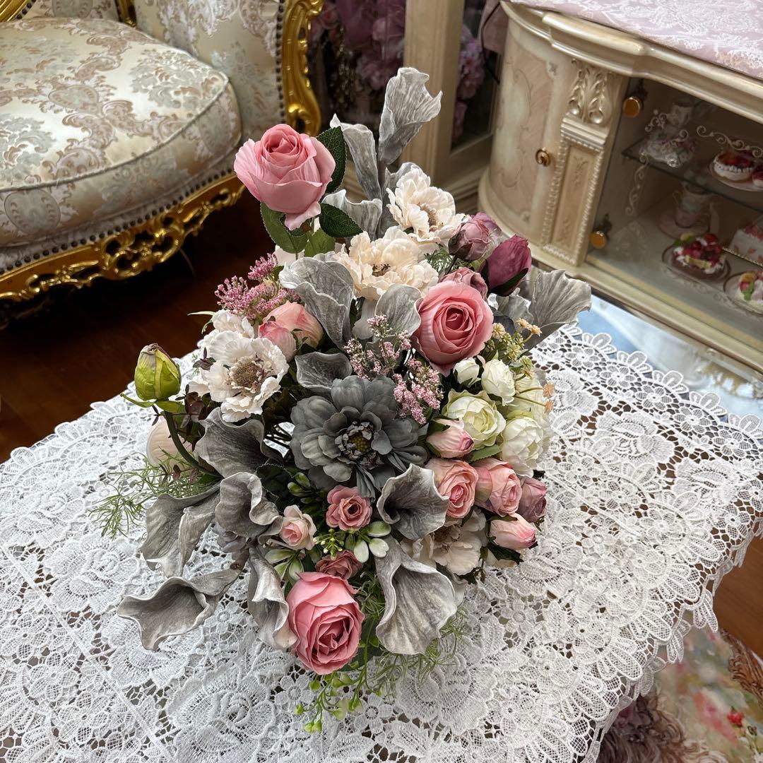 モダンスタイル フラワーアレンジメント シルバーグレー