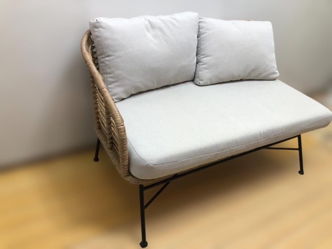 送料無料 ラタンソファ 2人掛け クッション 籐編み アイアン脚 251215