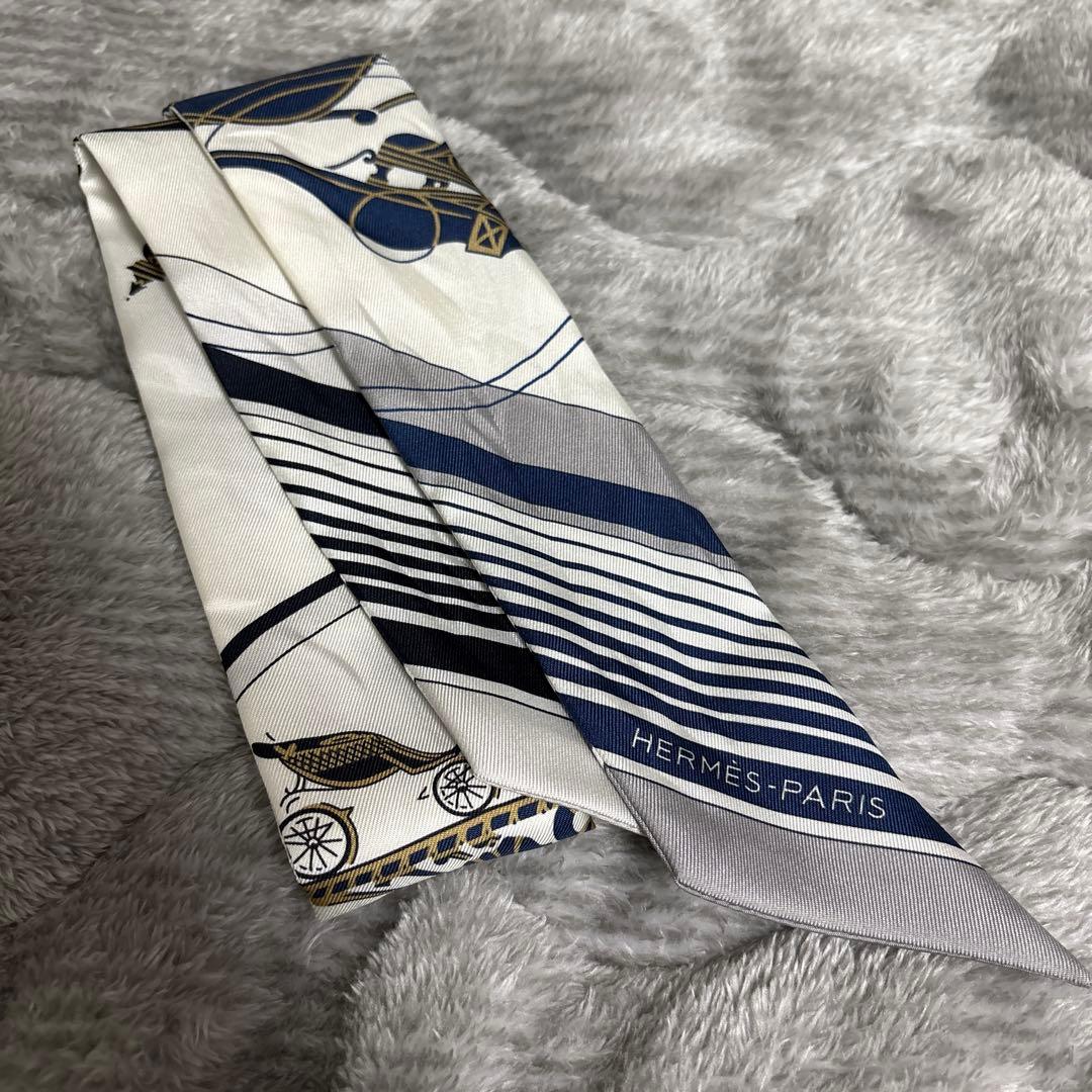 エルメスツイリー　EX-LIBRIS ホワイト/ネイビー