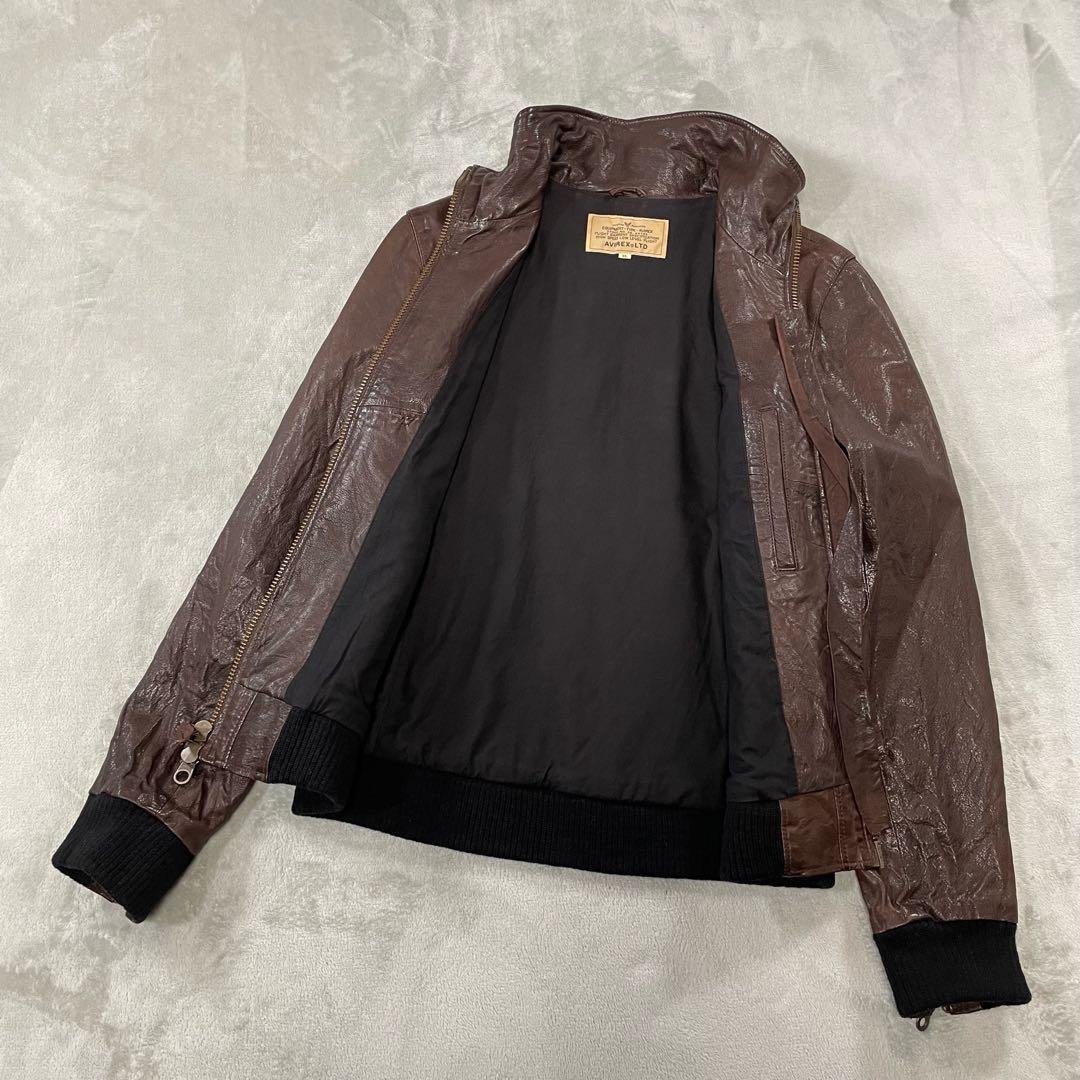 アヴィレックス ラムレザージップアップジャケット ブラウン 6171036 XL