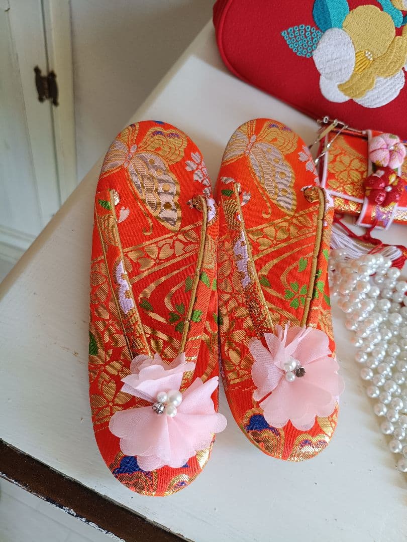 専用です☆レトロポップ調の着物と作り帯セット☆７歳七五三