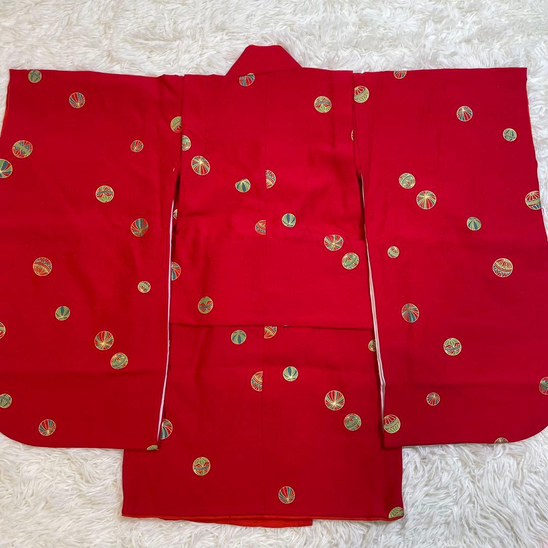 七五三　3歳　女の子　正絹　フルセット　被布コート　着物　赤　アンティーク