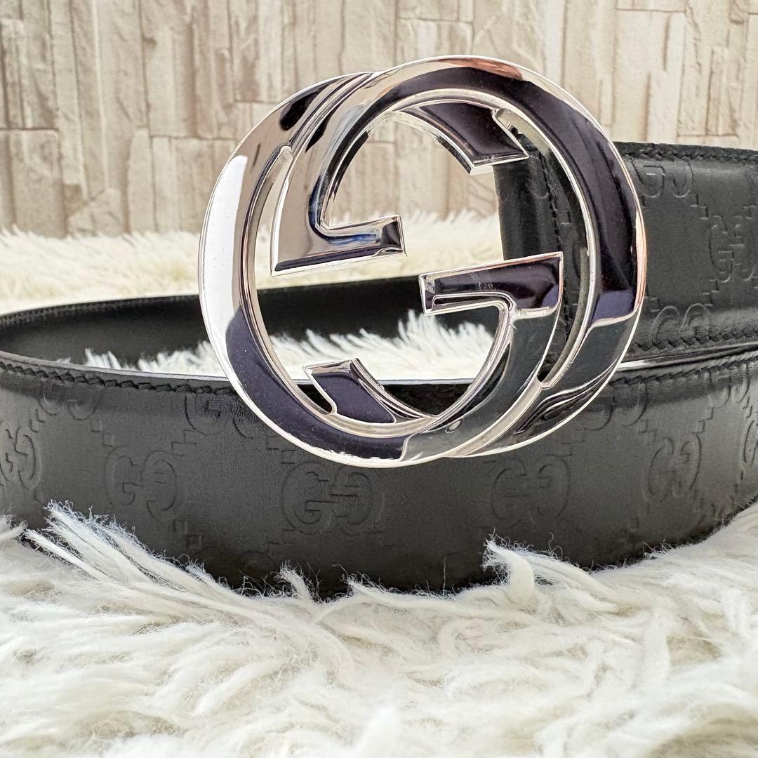 極美品　GUCCI シマ GGバックル レザー ベルト 95/38 114984
