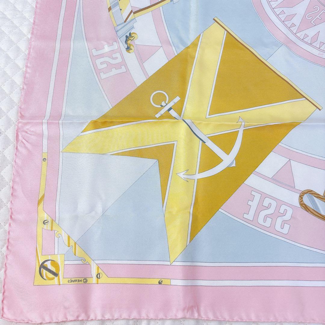 【良品】 エルメス HERMES カレ90 六分儀 スカーフ シルク ピンク
