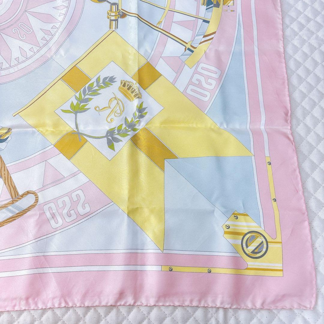 【良品】 エルメス HERMES カレ90 六分儀 スカーフ シルク ピンク