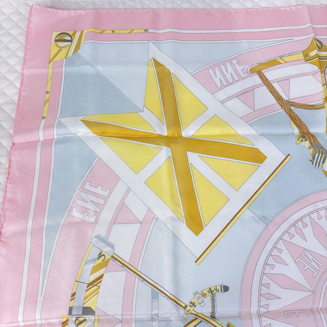 【良品】 エルメス HERMES カレ90 六分儀 スカーフ シルク ピンク