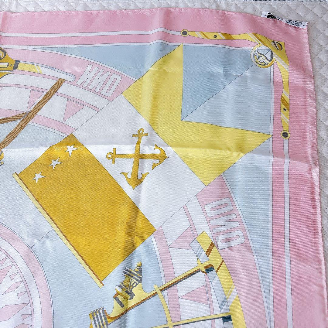 【良品】 エルメス HERMES カレ90 六分儀 スカーフ シルク ピンク