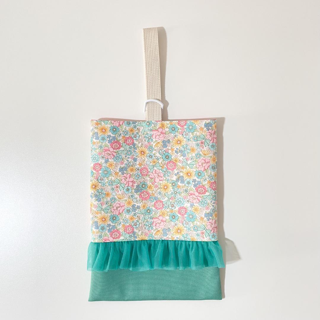 F3-ミント花柄フリル　女の子　レッスンバッグ体操着袋上履き入れ　入園入学セット