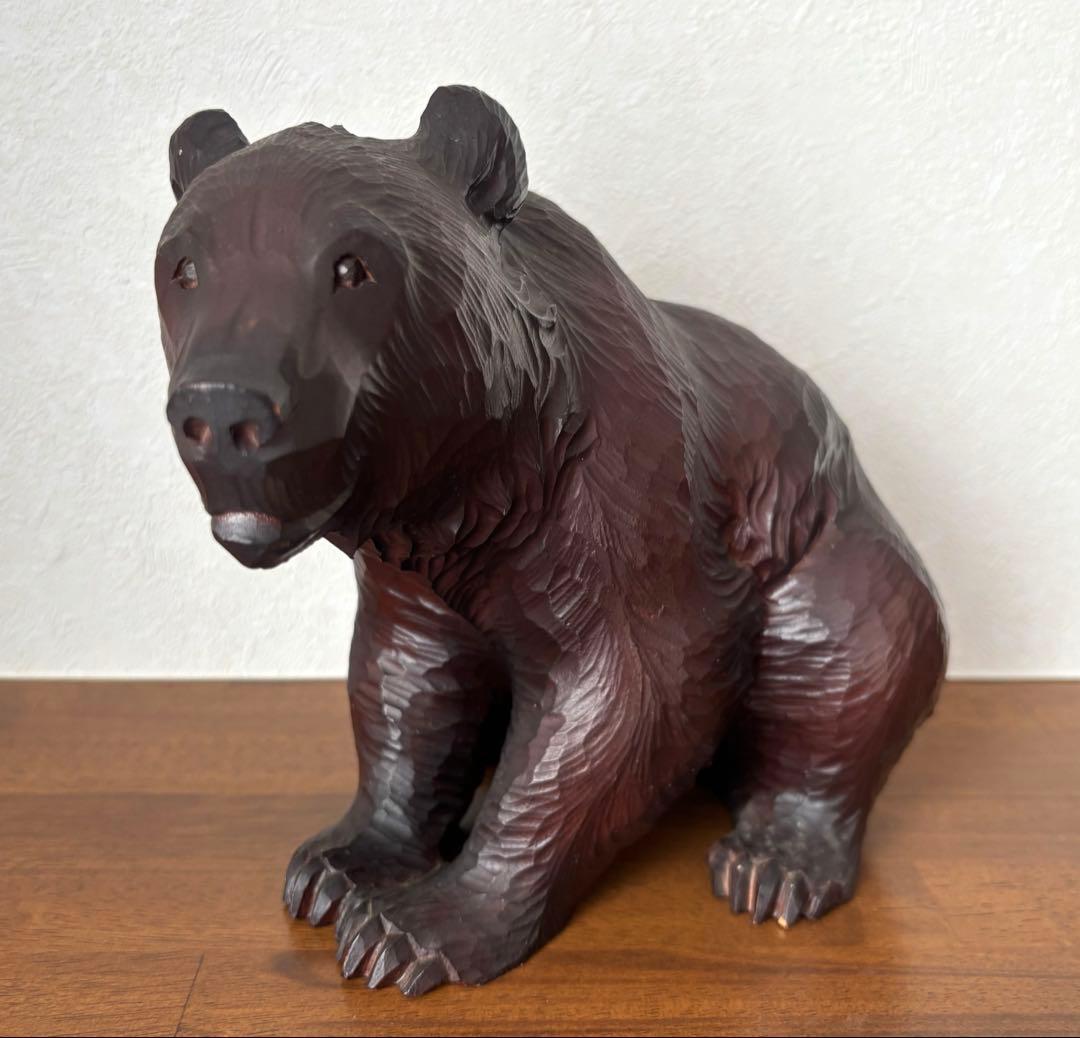 SALE✩.*˚ 堀井民芸 親子×夫婦風 木彫り熊 縁起置物 2体セット