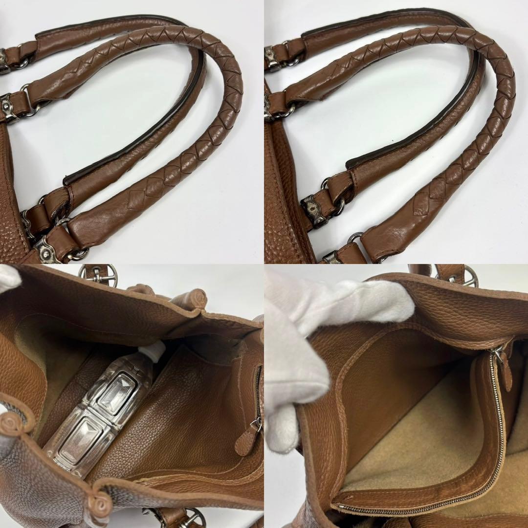 ボッテガヴェネタ イントレチャート トートバッグ　シボ革 シュリンクレザー 茶色