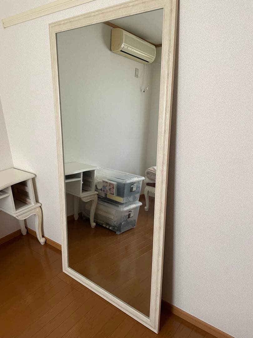 ホワイトスタンド大判ミラー 大きめ 木製風