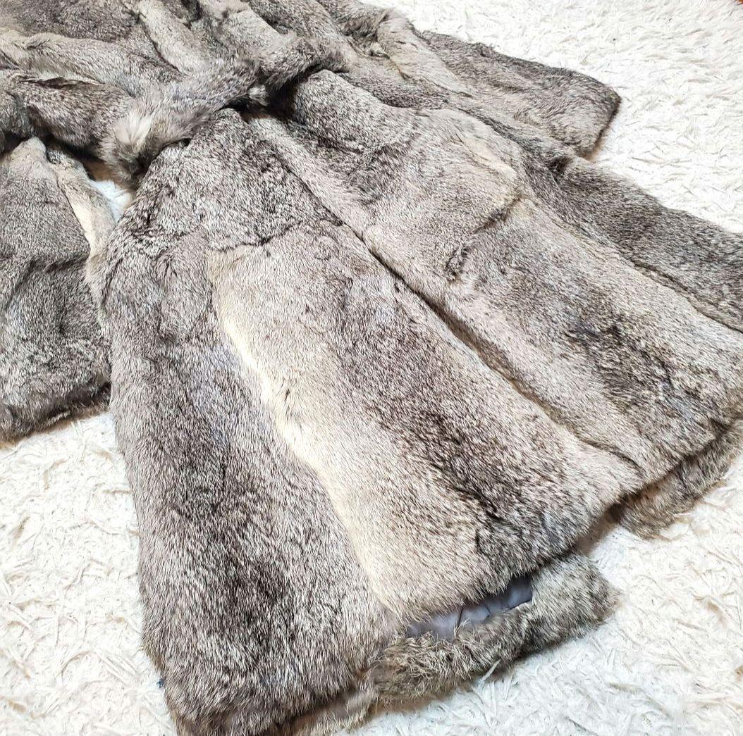 美品 ラビットファー 毛皮 ロングコート モコモコ ベルト付き リアルファー