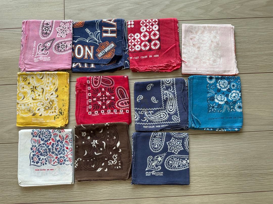 【写真追加】11枚セット vintageビンテージ USA製 バンダナ