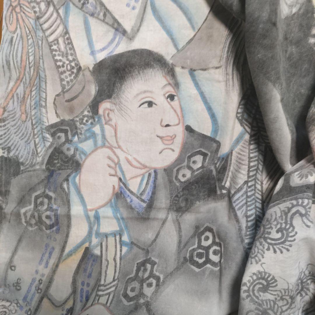 大幅値下‼️《年代物、作家物手描幟旗》（希少価値）武者四人、インテリア1303