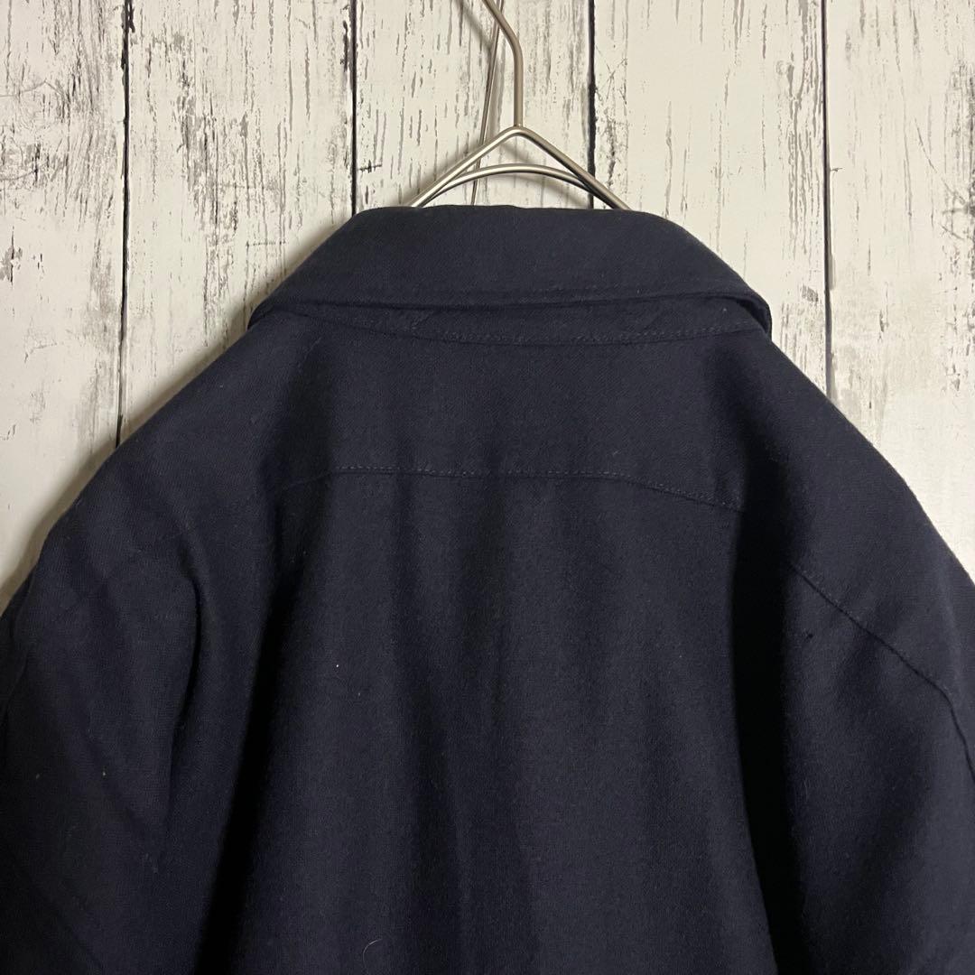 【希少】PENDLETON 70s単色USA製　ボードシャツ無地ウールXL濃紺