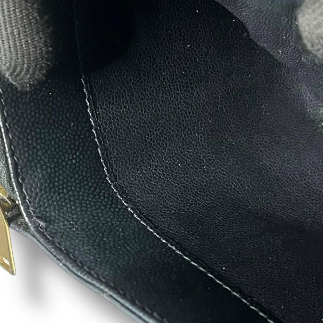 美品 サンローラン 財布 YSL キャビアスキン ブラック コンパクト 折財布