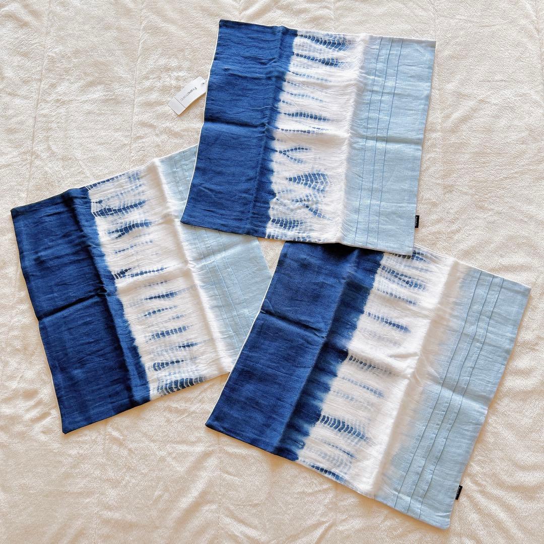 フランフラン リネンクッションカバー 3点 麻 白ブルー Francfranc