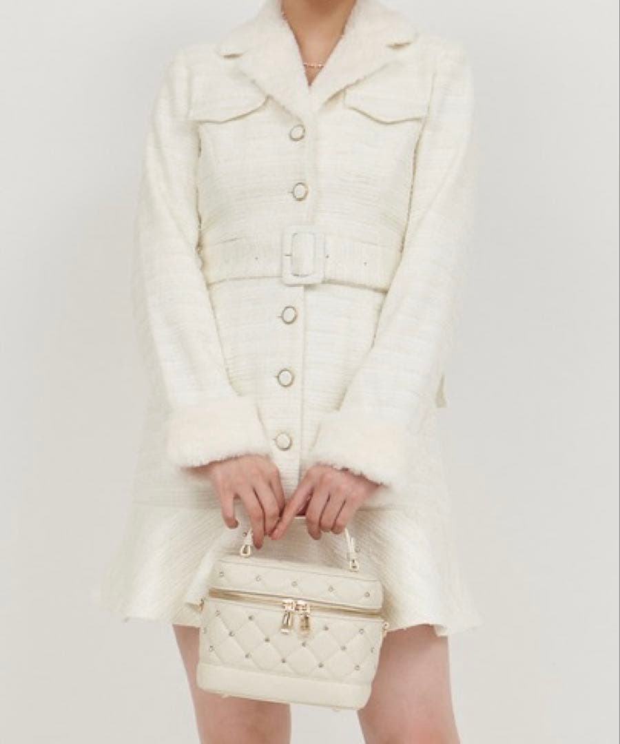  PARTY ファー付ラメツイードミニワンピース