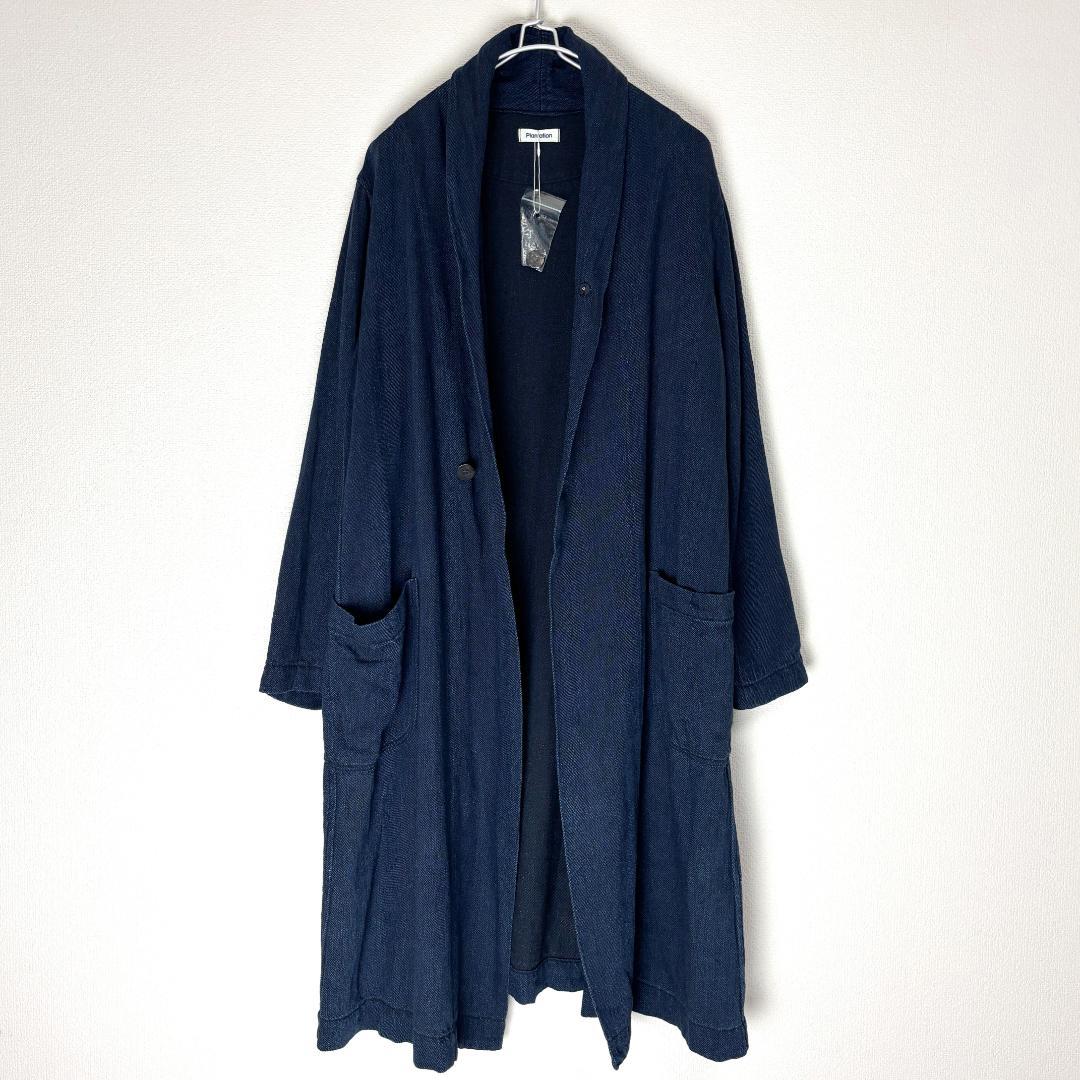 美品✨ プランテーション M インディゴ染 藍染 ショールカラー コットンコート