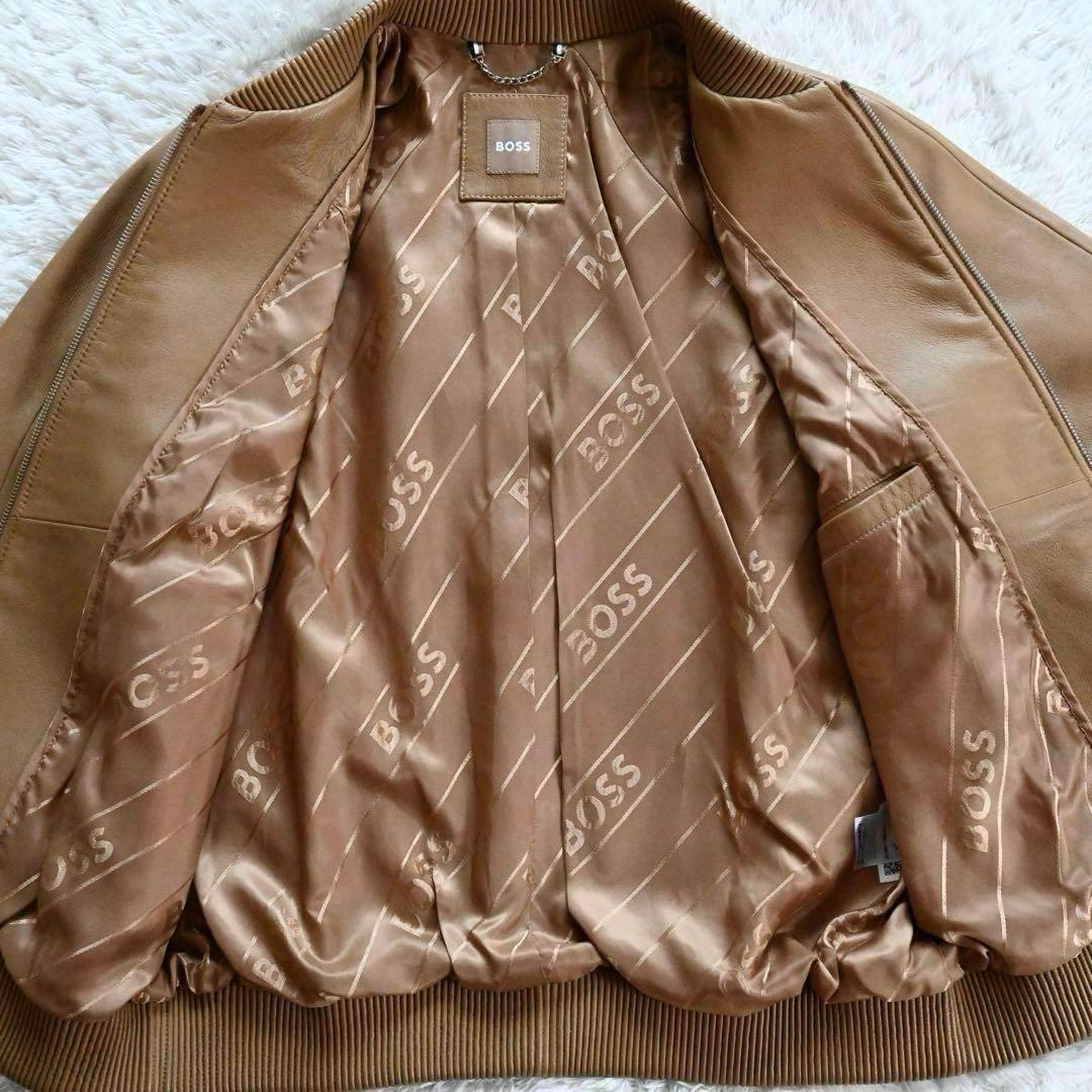 未使用 ヒューゴボス ラムレザージャケット スタッズ ブルゾン 裏地 総柄