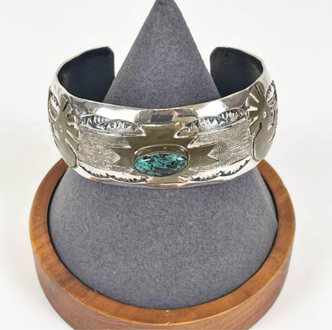 VINTAGE Indian jewelry ターコイズシルバーバングル 太め