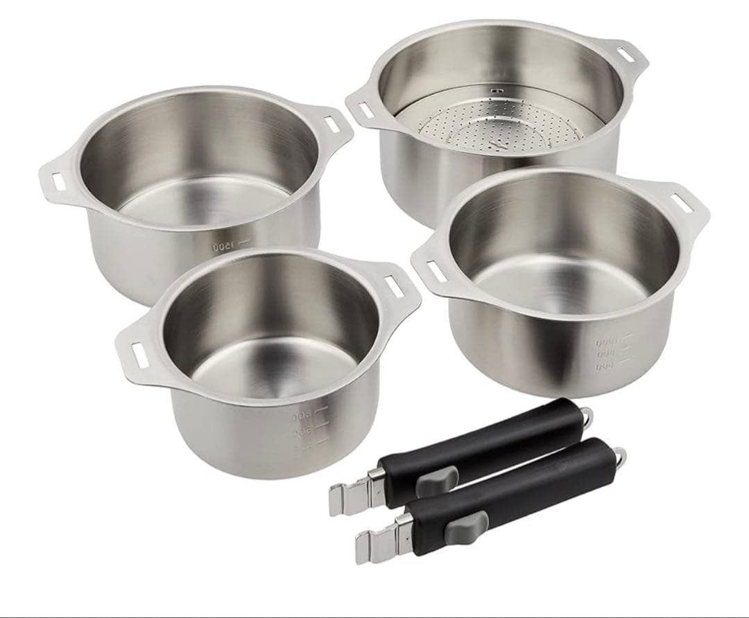 和平フレイズ 燕三条 取っ手が取れる鍋4点セット 蒸し台付 ステンレスIH対応